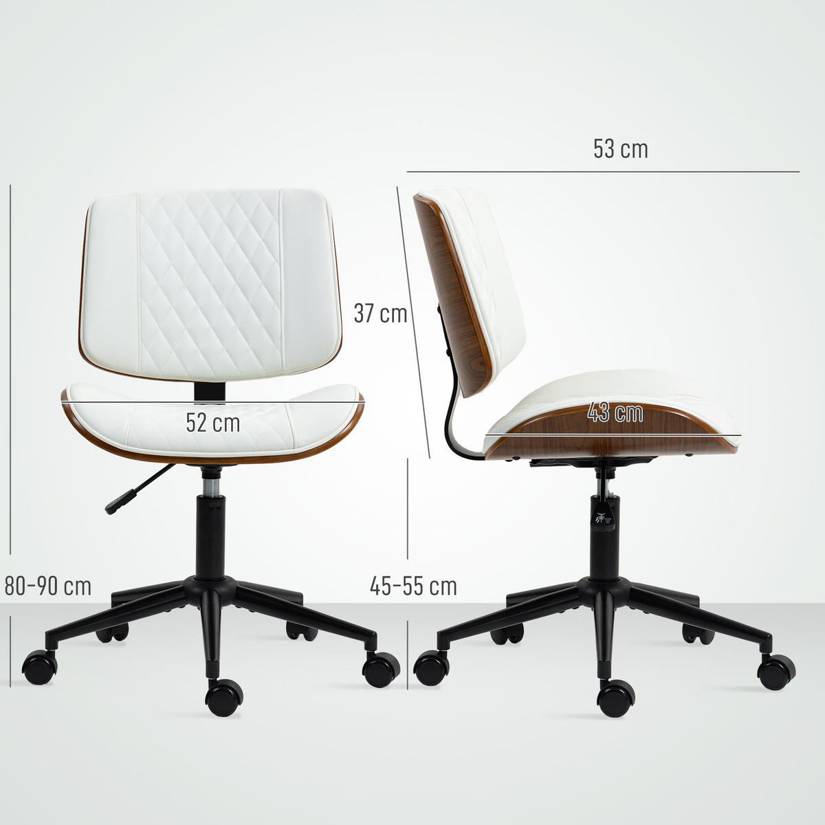 BÜROSTUHL Höhenverstellbarer Kunstleder, Weiß - Weiß, Textil (52/90/53cm) - HOMCOM