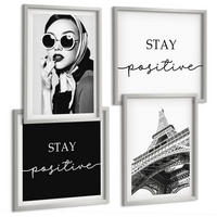 BILDER SET 4er Set - 50x50 cm & 40x60 cm Silberner Rahmen - Porträts, Eiffelturm-Slogans - Silberfarben, Kunststoff (50/50cm) - TULUP
