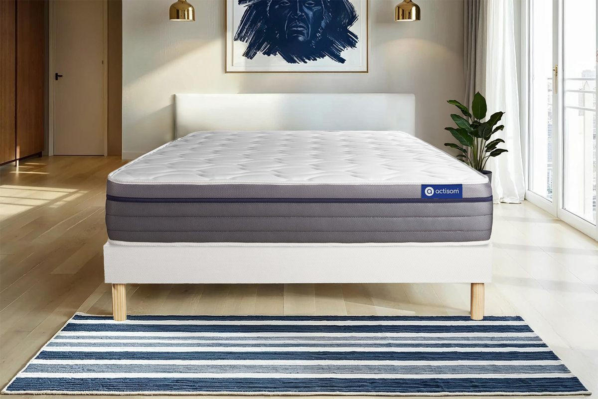 BETT Actiflex zen Taschenfederkern und Memory-Schaum 180 x 220 cm h1 - Kit Bettgestell Weiß - Beige/Weiß, Karton/Holz (180/220cm) - ACTISOM