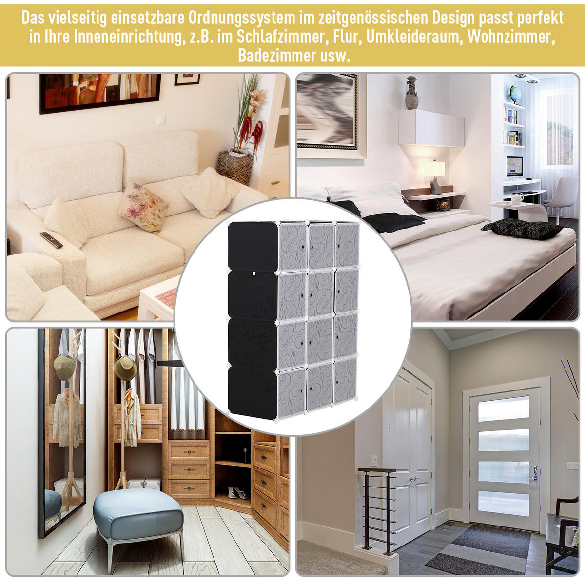 KLEIDERSCHRANK, Schwarz + Weiß - Schwarz, Kunststoff (47/145/111cm) - HOMCOM