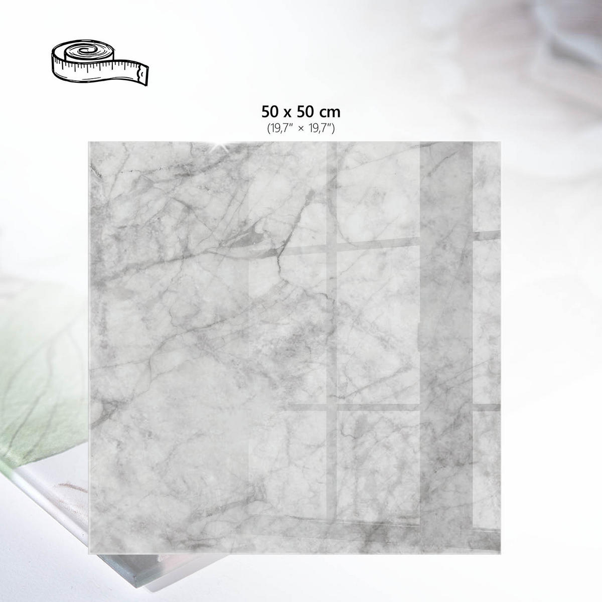 TISCHPLATTE 50x50 cm – Grauer Marmor - Grau, Glas (50/50/0.4cm) - Wallfluent