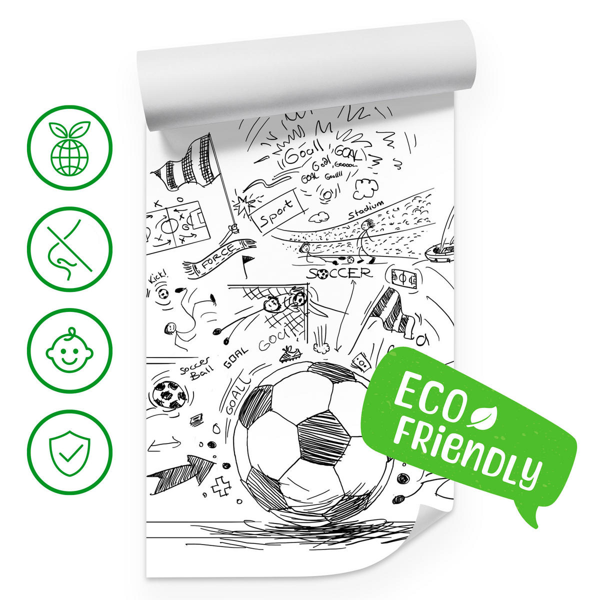 FOTOTAPETE für Kinderzimmer Fußball Skizzen Tor Stadion Sport 450x315 - Schwarz/Weiß, Papier (450/315cm) - Muralo