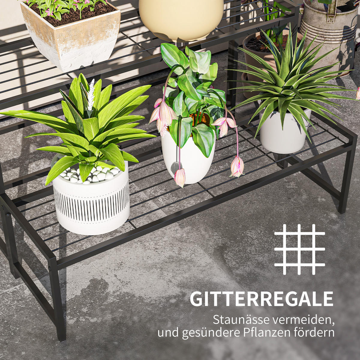 PFLANZENSTÄNDER Metall Schwarz - Schwarz, Metall (70/66/75cm) - Outsunny