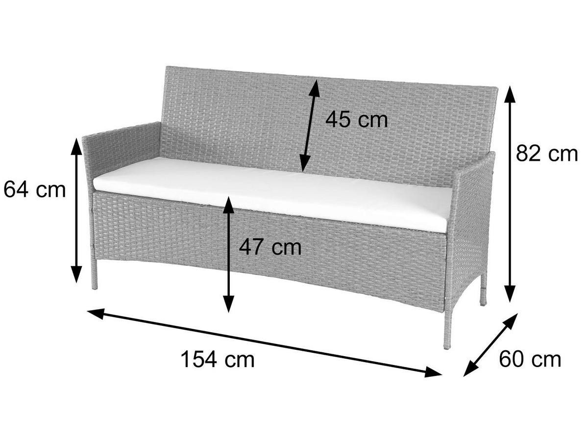 3-SITZER POLY-RATTAN GARTENBANK Anthrazit, Grau - Anthrazit/Grau, Kunststoff (154/82/60cm) - MCW