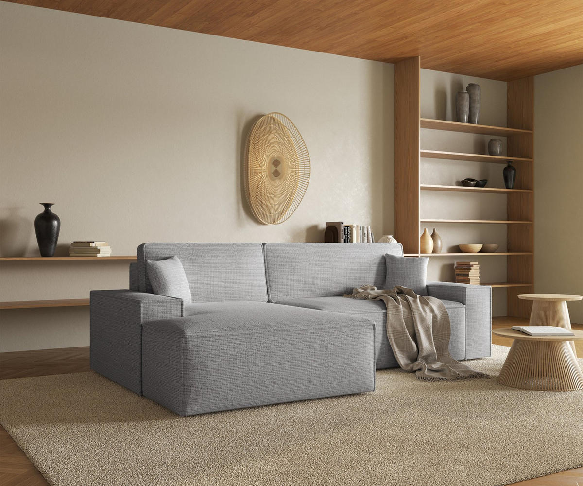 ECKSOFA Farese New Hellgrau Chenille - Hellgrau/Schwarz, Kunststoff/Textil (267/167cm) - Selsey