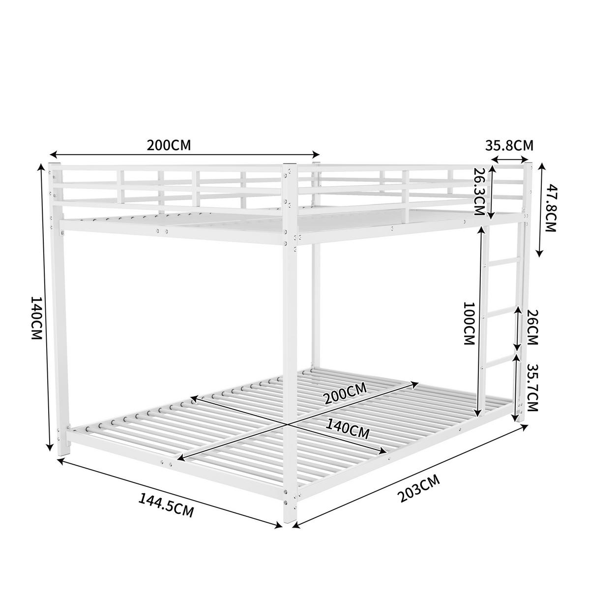 ETAGENBETT Kinderbett 140/200 cm aus Metall mit Sicherheitsleisten Weiß - Weiß, Metall (140/200cm) - Modenvie