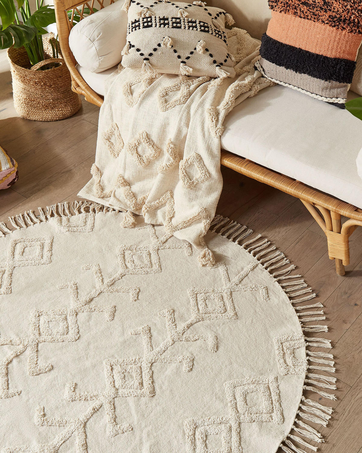 TEPPICH geflochten Beige 140 cm Harran - Beige, Textil (140/140cm) - Beliani
