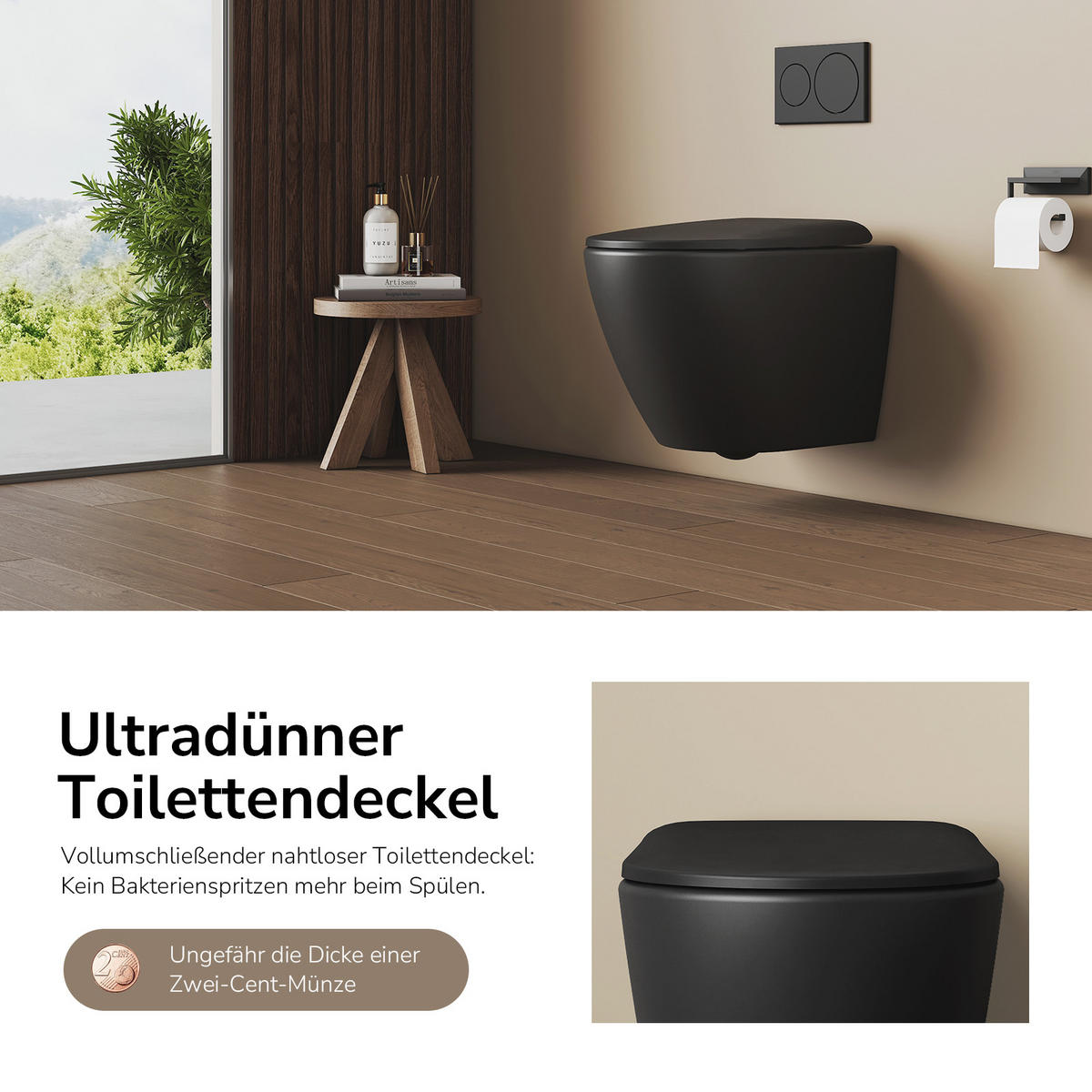 WAND-WC Spülrandlose CT02 49/37 cm Matt Schwarz - Schwarz, Keramik (37/36/49cm) - EMKE