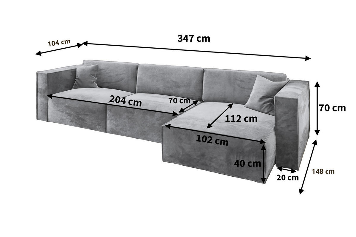 ECKSOFA TOLMO M Blau Velours-Stoff mit Schlaffunktion - Blau/Grau, Holz/Kunststoff (347/148cm) - MASSENO