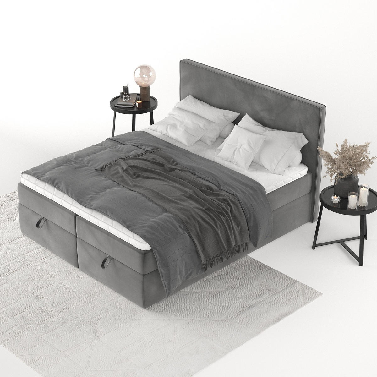 BOXBETT Velma 200/200 cm Grau im Kronos Stoff - Schwarz/Grau, Holz/Holzwerkstoff (200/200cm) - AltaBeds