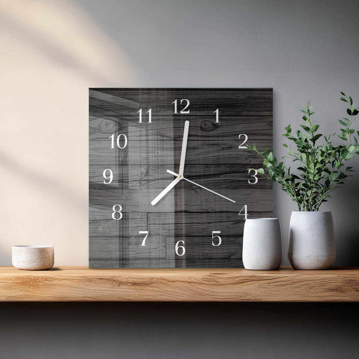 WANDUHR 30x30 cm - Holz - Schwarz, Glas (30/30/0.4cm) - TULUP