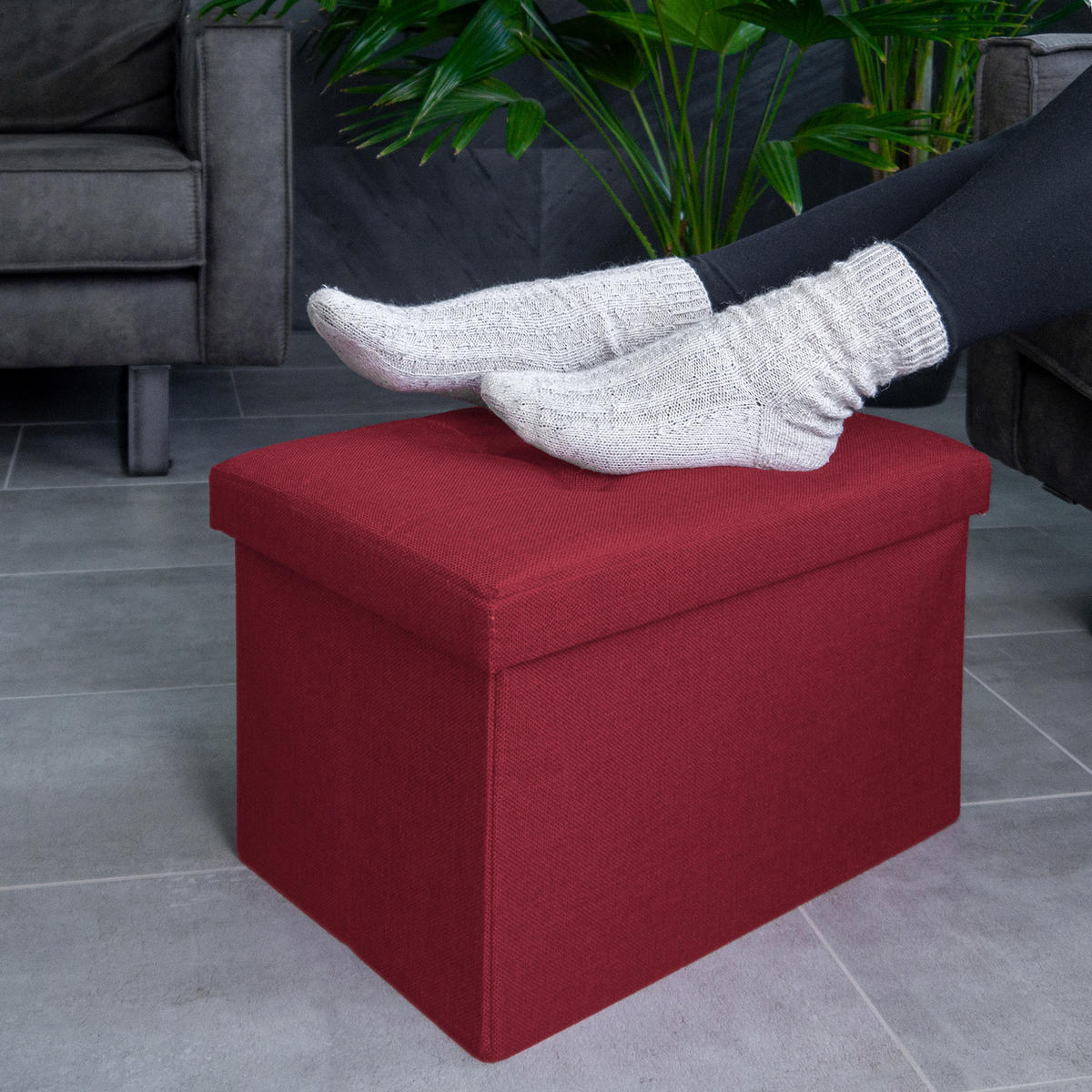 SITZBOX Faltbar mit Stauraum 49/30/30 cm (Rot) - Rot, Textil (30/30/49cm) - Intirilife