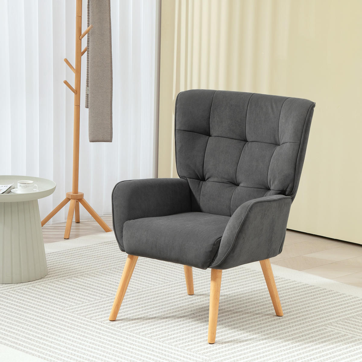 SESSEL Wohnzimmer Loungesessel Relaxsessel mit Holzbeine, Samtoptik Grau - Grau, Textil (66/100/75cm) - HOMCOM