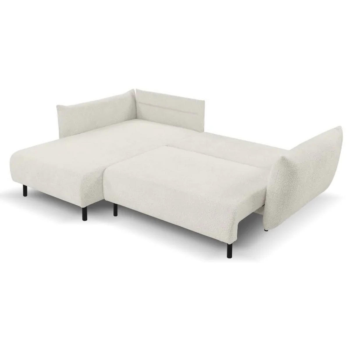 ECKSOFA DELI, Eckcouch in L-Form mit Schlaffunktion und Bettkasten, Farbe: Beige, Bouclé-Stoff, Ottomane Links - Beige, Textil (257/171cm) - Sepro Meble