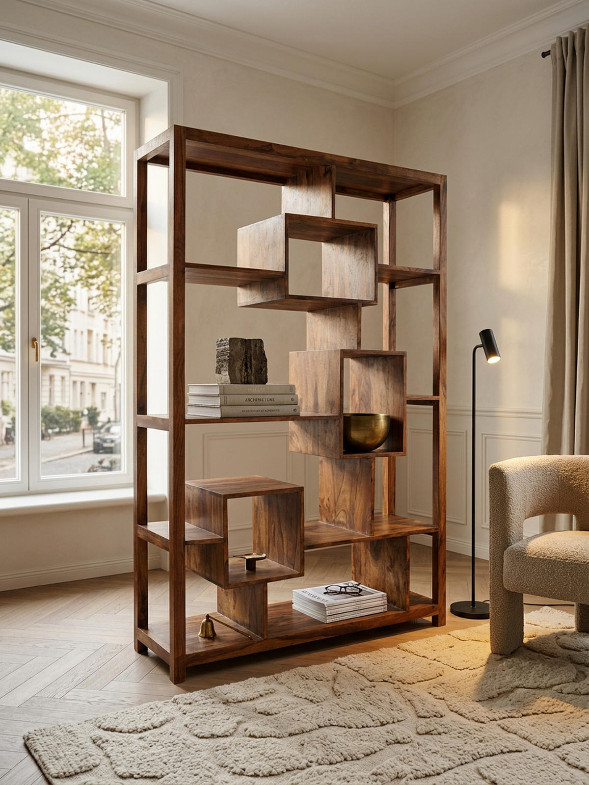 BÜCHERREGAL – Naturholz, 115x180 cm, Landhausstil, mit Ablagefächern - Braun, Holz (115/180/40cm) - KADIMA DESIGN
