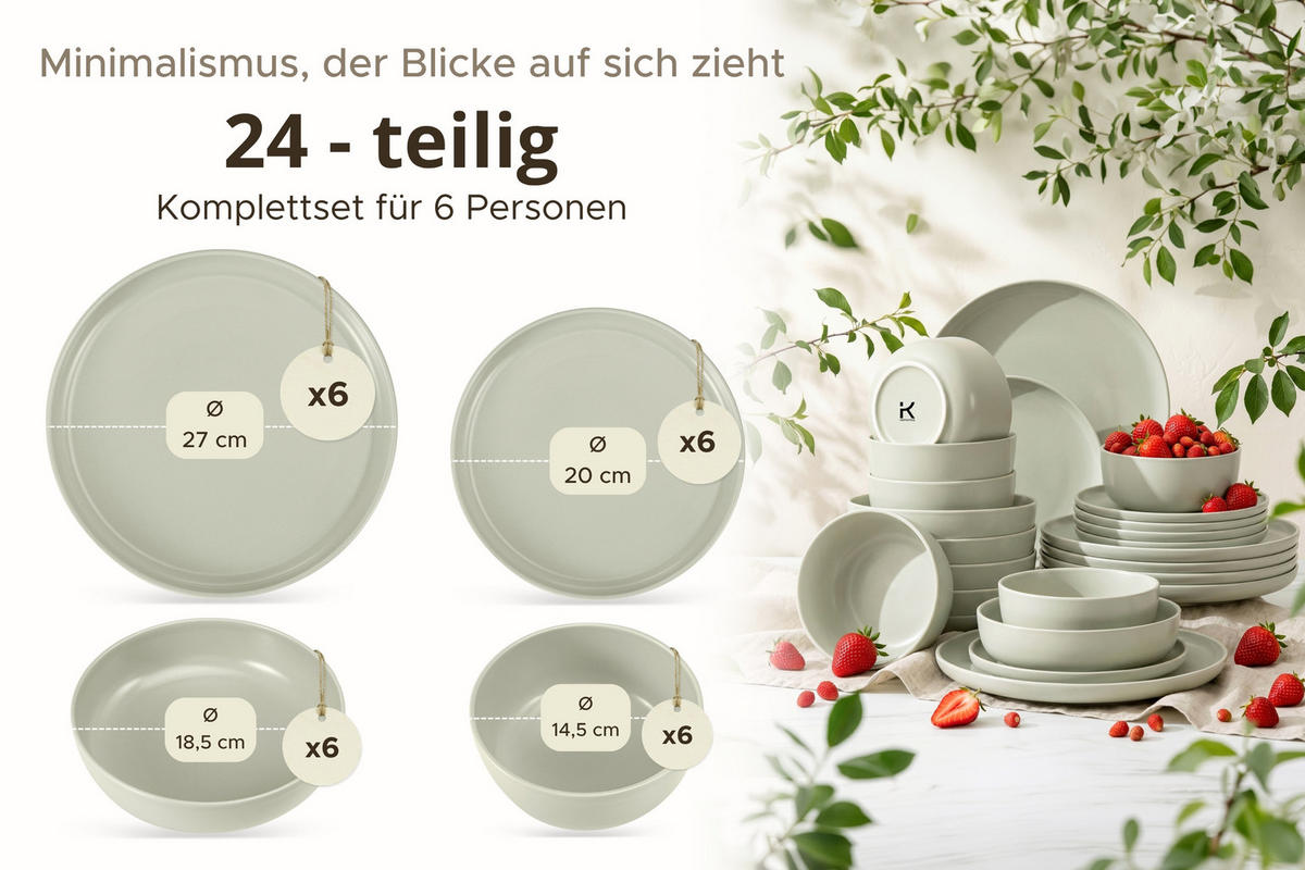 KOMBISERVICE VICTO 6 Personen 24-tlg - Hellgrün, Keramik (27/2/27cm) - KONSIMO®