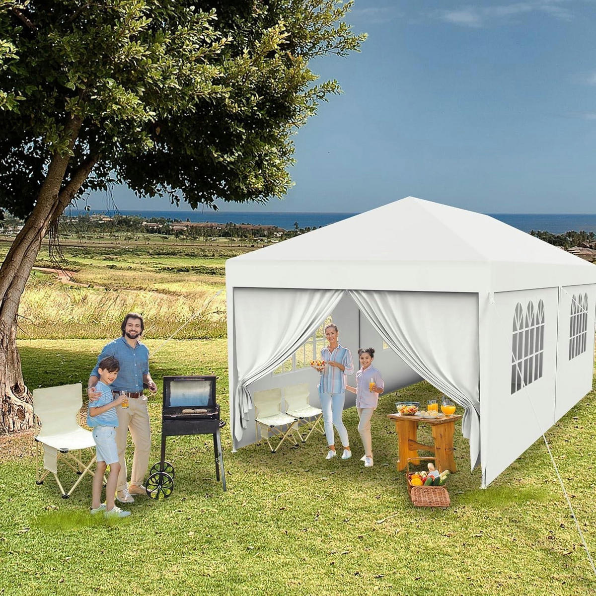 GARTENPAVILLON 3 x 6 m Weiß mit Seitenteilen und Fenstern - Weiß, Kunststoff (300/250/600cm)