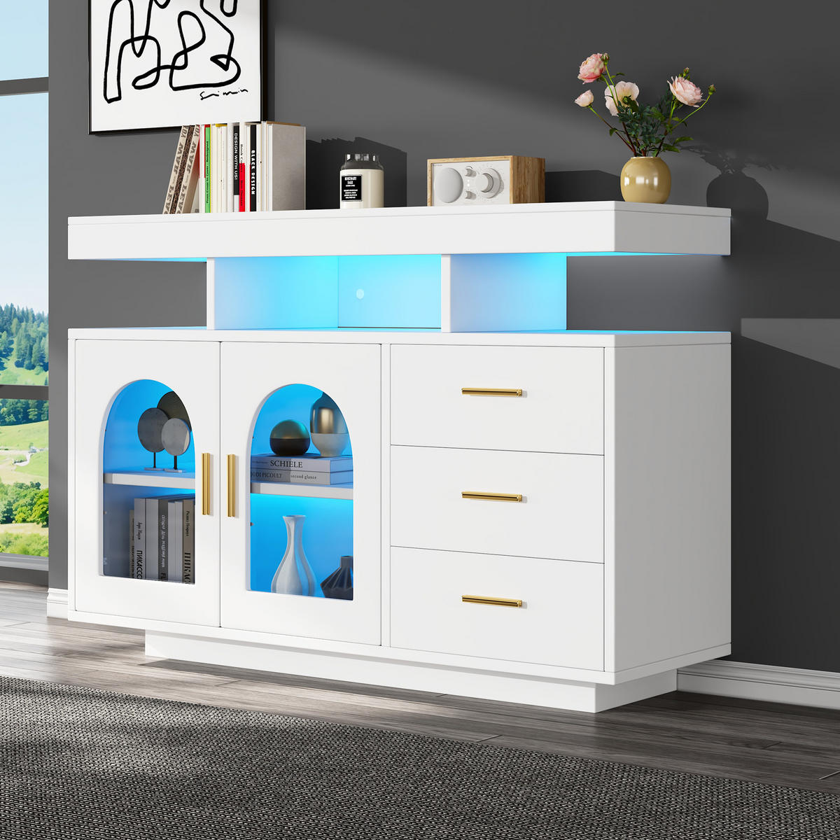 KUCHYŇSKÁ SKŘÍŇ v bílé barvě se 3 zásuvkami do jídelny, obýváku a předsíně, 120×40×80 cm - bílá, kompozitní dřevo/plast (120/80/40cm) - STILVORA