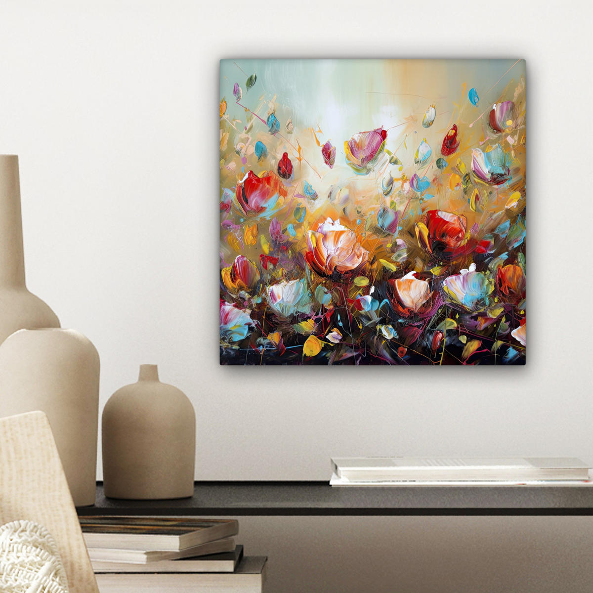 LEINWANDBILD Blumen - Kunst - Natur - Ölgemälde 20x20 cm - Multicolor, Textil (20/20cm) - MuchoWow