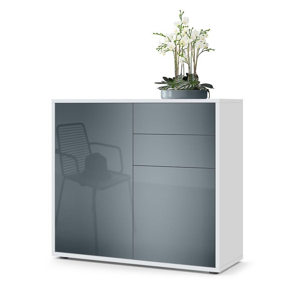 KOMMODE Ben Front in Grau Hochglanz - Grau, Holzwerkstoff (79/74/36cm) - Vladon