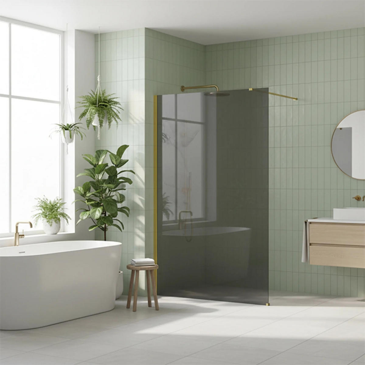 DUSCHWAND Rea Flexi Grey / Gold 100 - Goldfarben, Glas (120/100/195cm) - REA