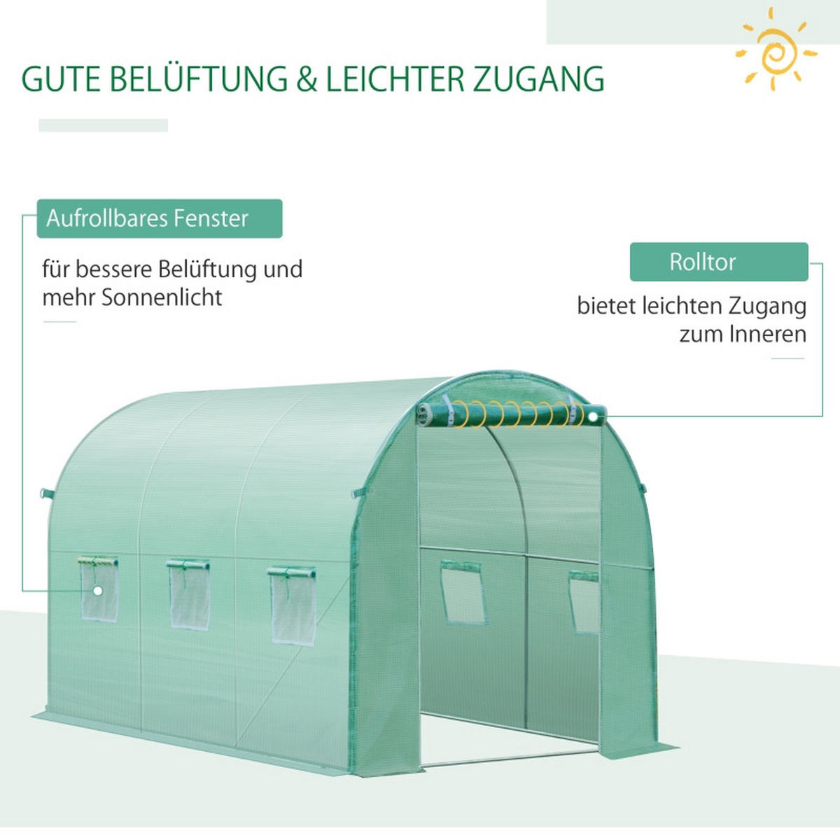 GEWÄCHSHAUSFOLIE 3x2x2 m 6 Fenster - Grün, Kunststoff (300/200/200cm) - Fortuna Lai