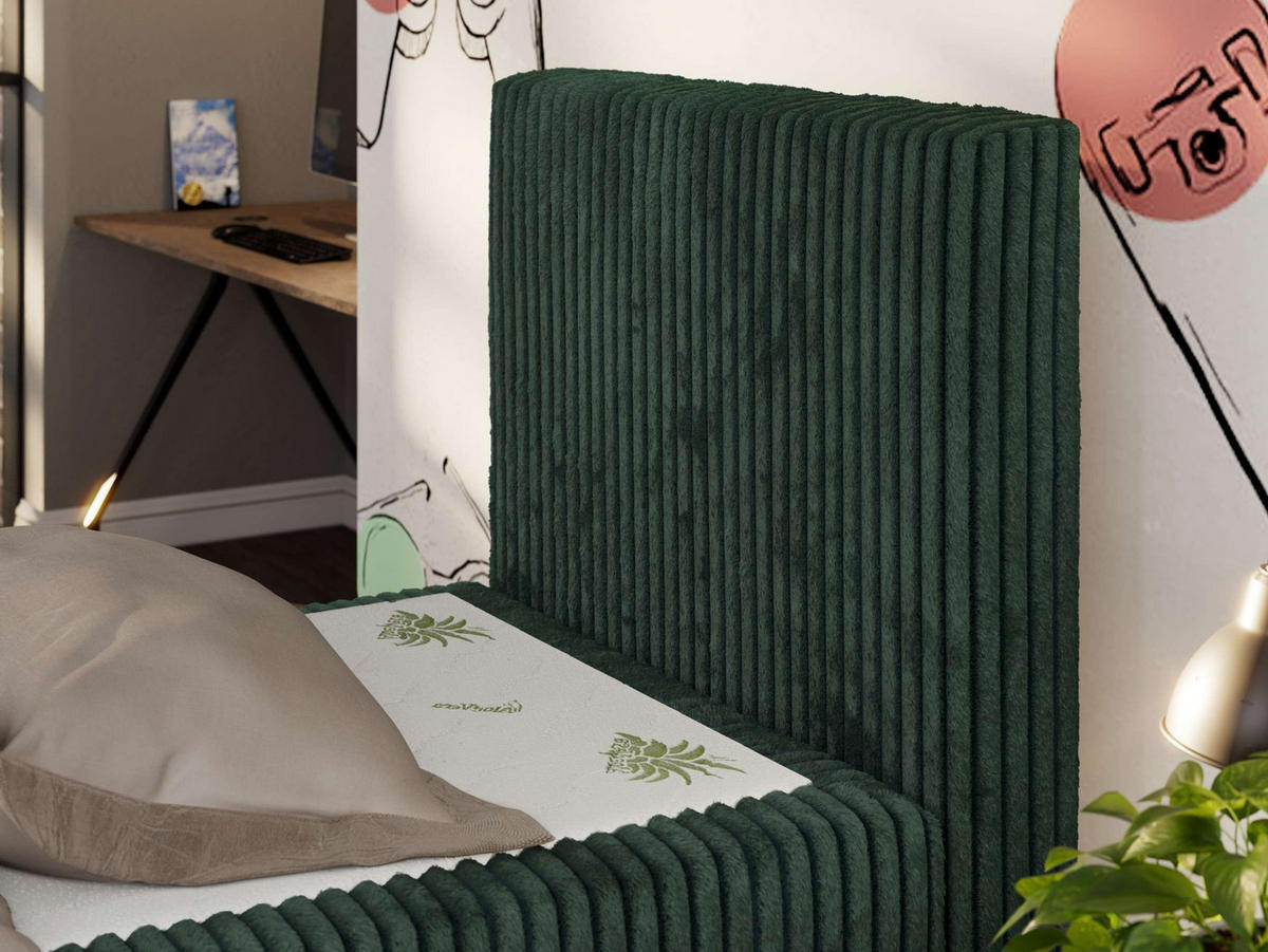 MLÁDEŽNÍ POSTEL TILIO DUO 90/200 - Tmavě zelená Manšestr - H3 - Pravá - tmavě zelená, textil (90/200cm) - MKS