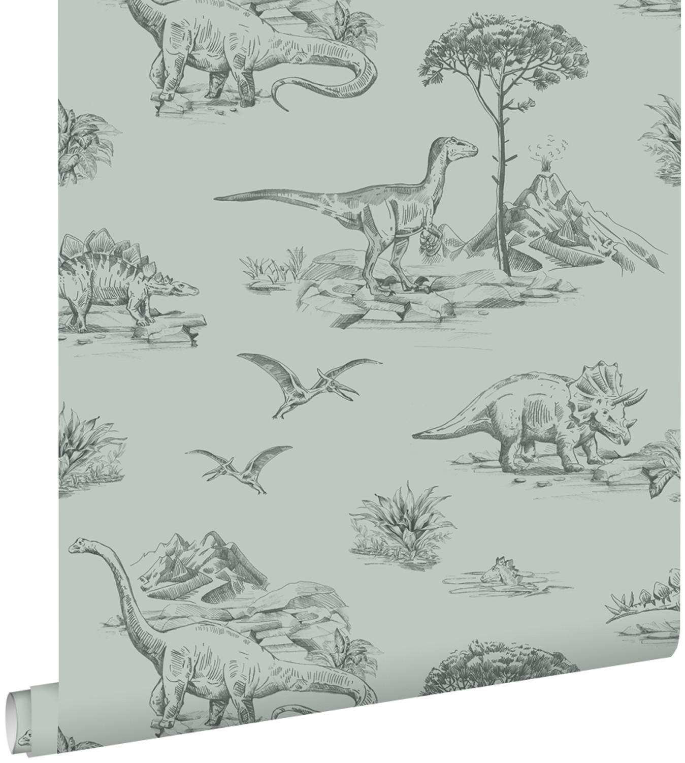 TAPETE Dinosaurier 53 cm x 10.05 m - Grün, Papier (53/0.1cm) - ESTAhome