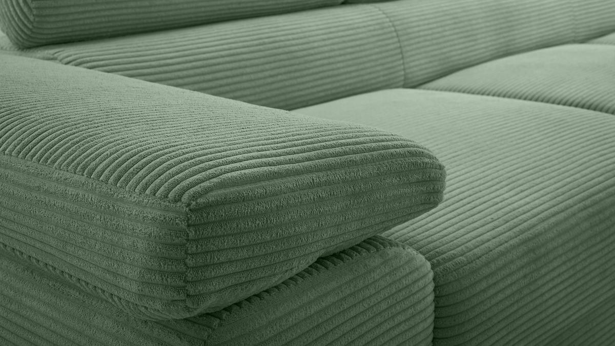 ECKSOFA L Form Arborio Salbeigrün 280/203/90 cm Rechts mit Schlaffunktion - Schwarz/Grün, Textil/Metall (280/203cm) - AX Living