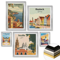 WANDBILDER 5er Set - 50x50 cm & 20x30 cm & 40x60 cm Silberner Rahmen - Retro-Stadtgrafiken - Silberfarben, Kunststoff (40/60cm) - ArtPrintCave