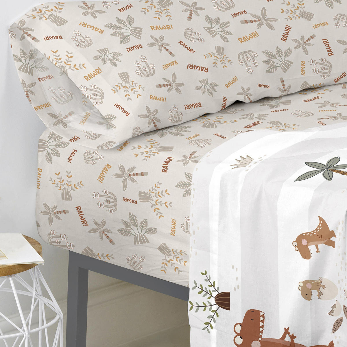 SPANNBETTTUCH dino family 90x200x32 cm mehrfarbig - Multicolor, Textil (90/200cm) - Happy Friday