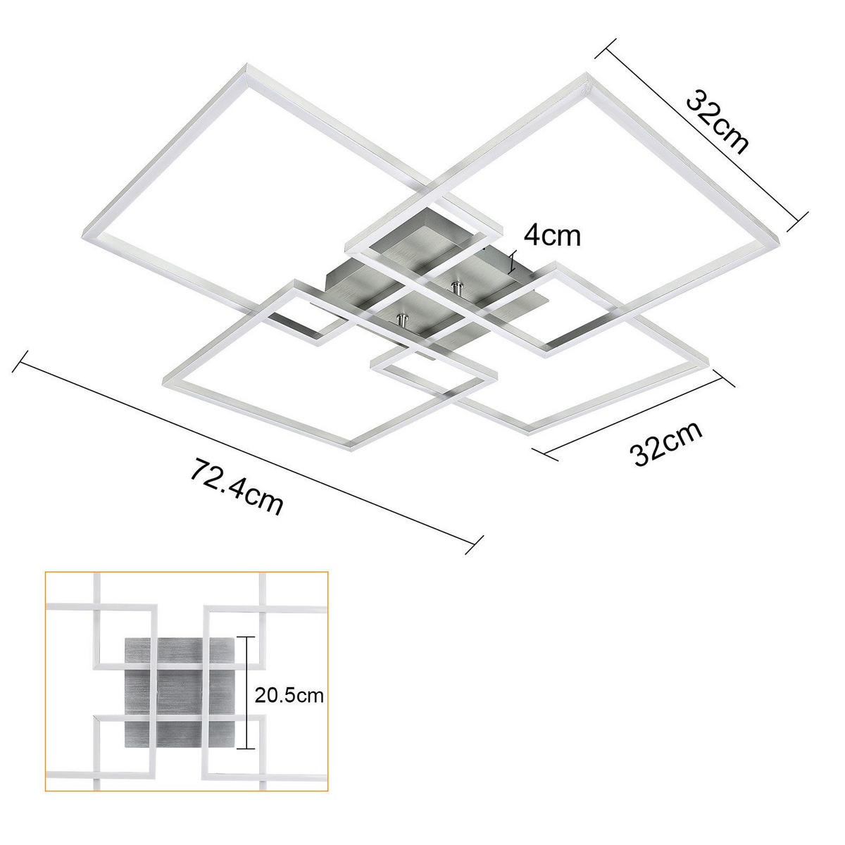 LED-DECKENLEUCHTE Marable 72.4/72.4/7.3 cm - Silberfarben, Metall (72.4/72.4/7.3cm) - Nettlife