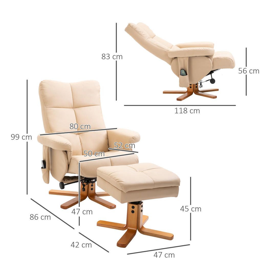 Thumbnail - Homcom Relaxsessel,, Weiß, Creme, Leder, Kunststoff, 86x99x80 cm, Wohnzimmer, Sessel, Relaxsessel