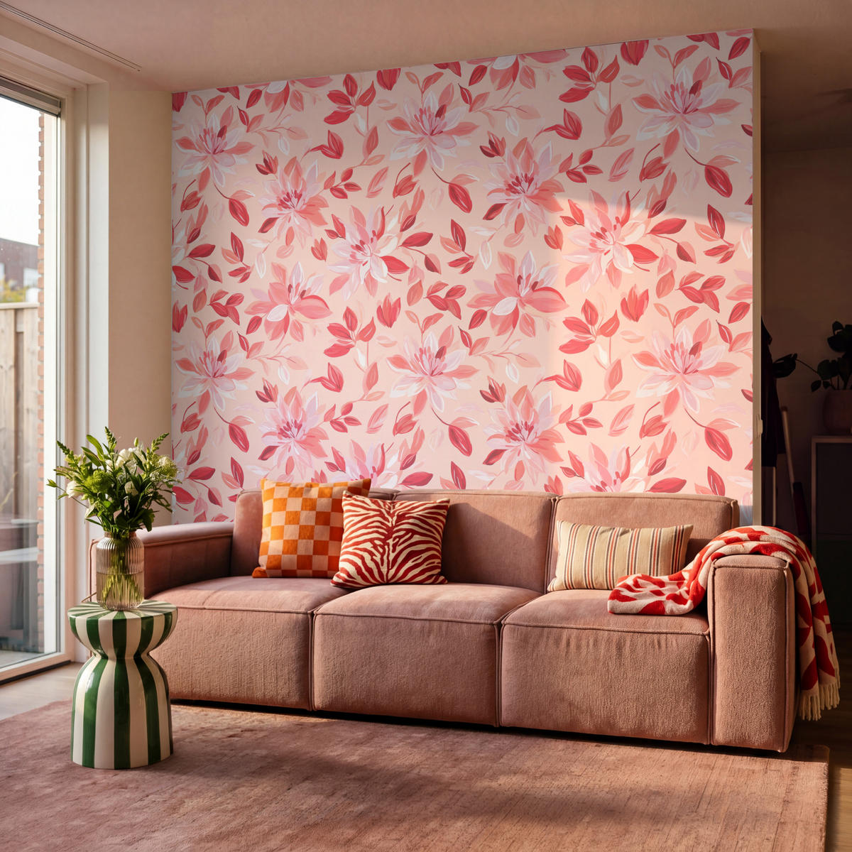 TAPETE - Botanisch - Blumen - Rot - 260x240 cm - Koralle, Papier (260/240cm) - OnlyWow