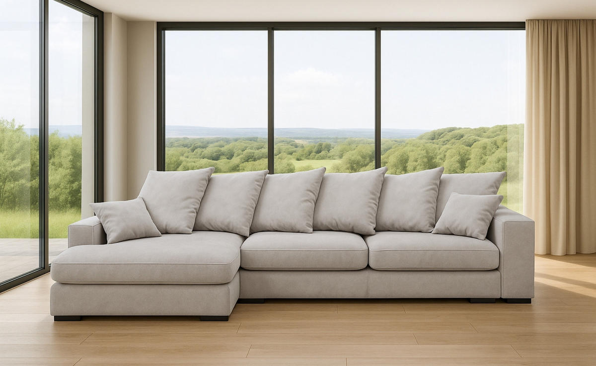 ECKSOFA Mit Schlaffunktion Und Bettkasten Couch L-form Gabon Stoff Riviera Links Hellgrau - Hellgrau, Holz (155/285cm) - Kaiser Möbel