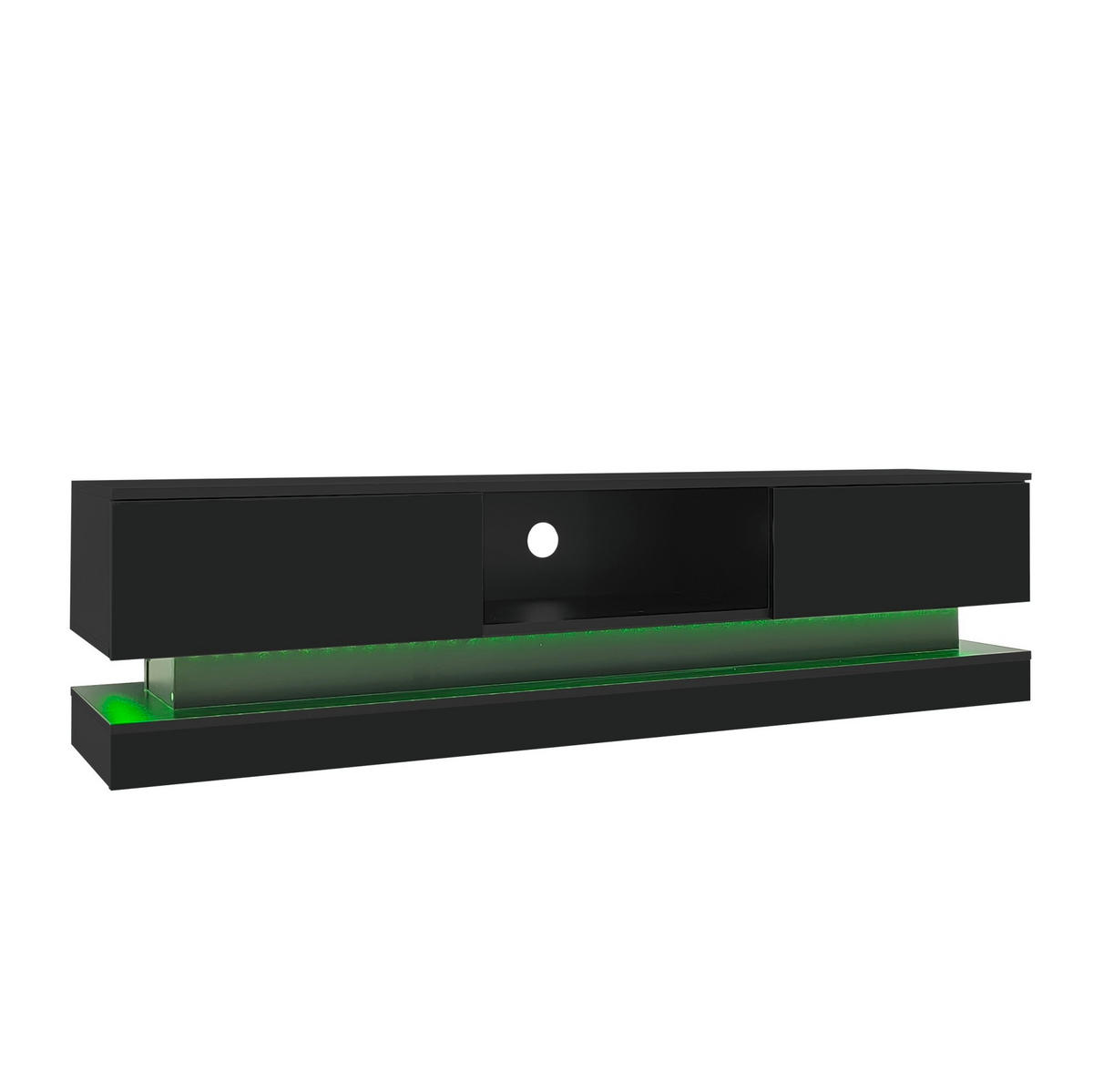 LOWBOARD 160/35/40,5 cm aus Spanplatte mit LED-Beleuchtung und 2 Schubladen Schwarz - Schwarz, Holzwerkstoff (160/40.5/35cm) - Modenvie