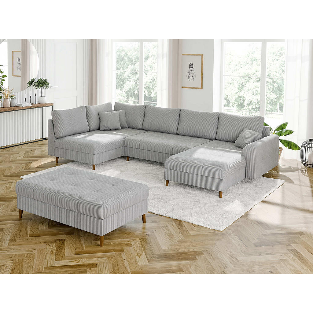 Thumbnail - S-Style Möbel Wohnlandschaft, Hellgrau, Textil, Echtholz,Buche, Birke, 8-Sitzer, Füllung: Silikon,Silikon,Polyetherschau...