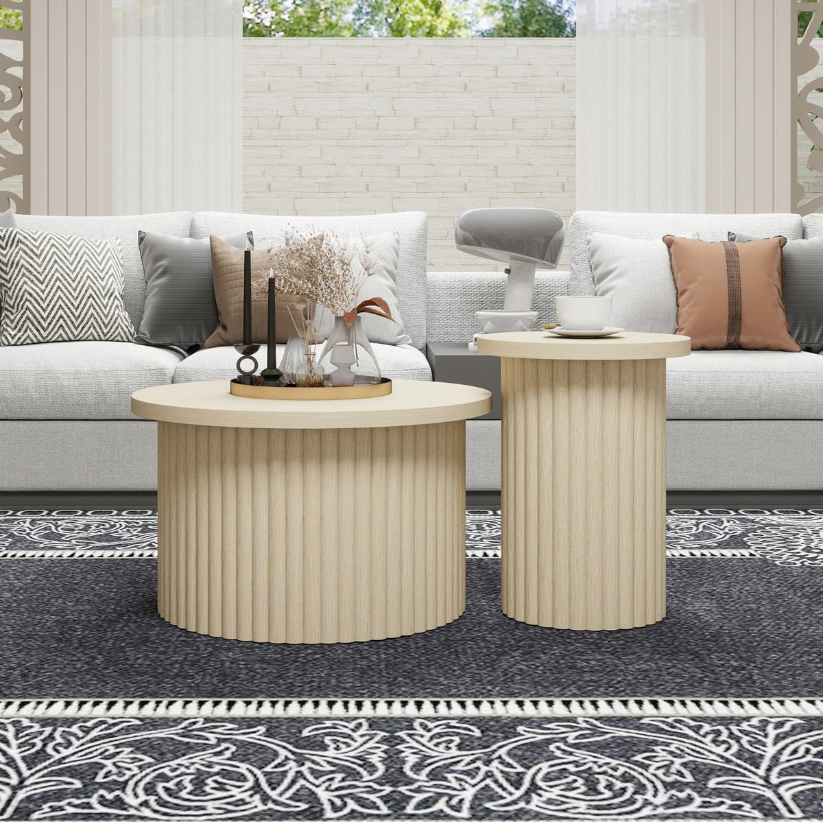 COUCHTISCH aus MDF Ø68,7x40,6/Ø40,1x51,7 cm in Natur 2er-Set - Naturfarben, Holzwerkstoff (68.7/68.7/40.6cm) - Modfu