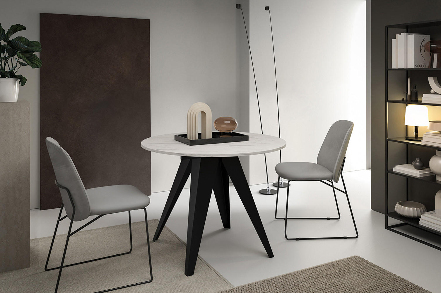 ESSTISCH Gerda Bianco Marmor / Schwarz 90/128 / 90 / 76cm - Schwarz/Weiß, Holz/Holzwerkstoff (90/90/76cm) - Feldmann-Wohnen