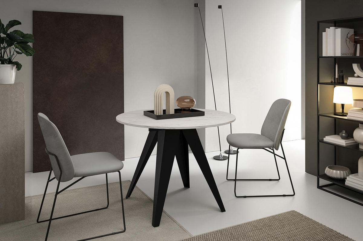 ESSTISCH Gerda Bianco Marmor / Schwarz 90/128 / 90 / 76cm - Schwarz/Weiß, Holz/Holzwerkstoff (90/90/76cm) - Feldmann-Wohnen