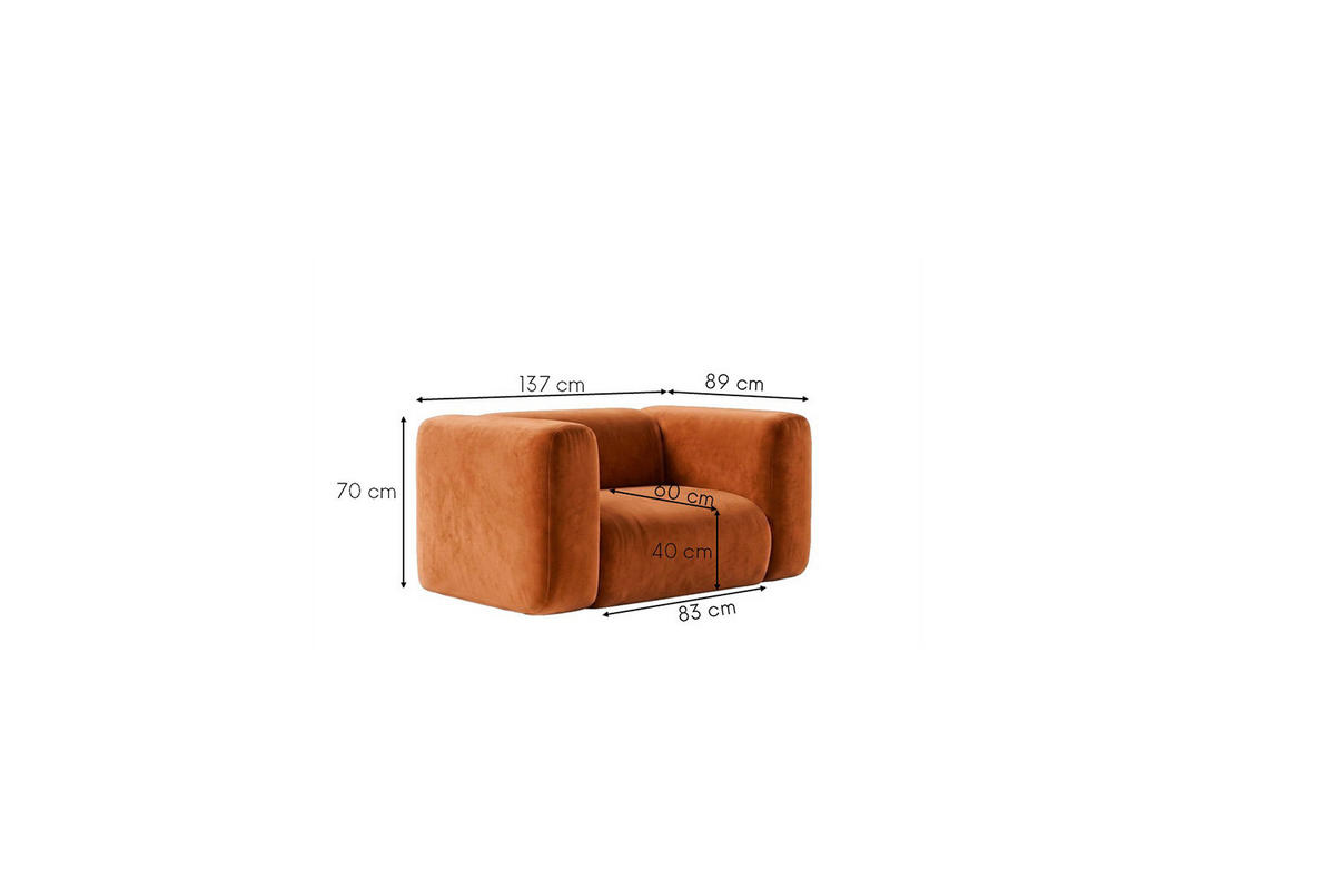 WOHNZIMMERSESSEL Aus Velvet-Stoff Bluvel, Zimtfarbe, GRETA - Orange, Holz (137/70/89cm) - Kaiser Möbel