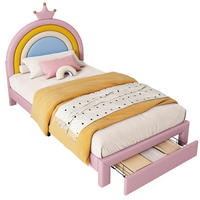 KINDER-POLSTERBETT aus PU 90x200 cm Rosa mit höhenverstellbarem Regenbogen-Kopfteil und Schublade - Pink, Kunststoff (90/200cm) - IVMEU