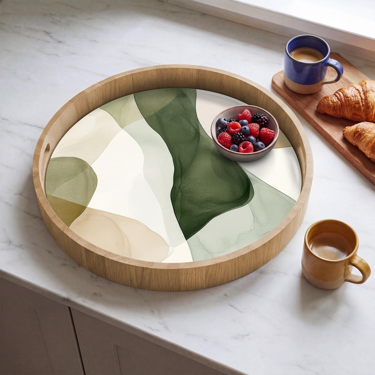 TABLETT - Japandi - Abstrakt - Grün - 50x50 cm - Grün, Holz (50/5/5cm) - OnlyWow