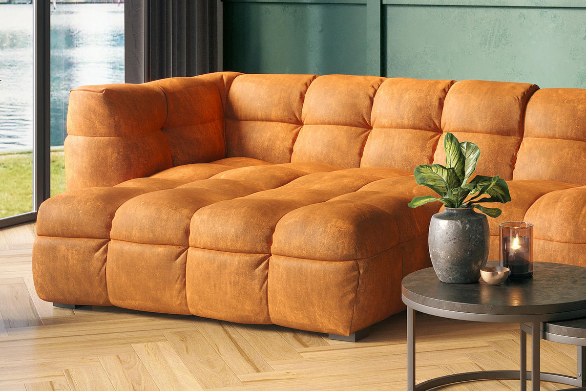 ECKSOFA RIO Gold Velvet - Goldfarben/Schwarz, Textil (319/170cm) - KAWOLA