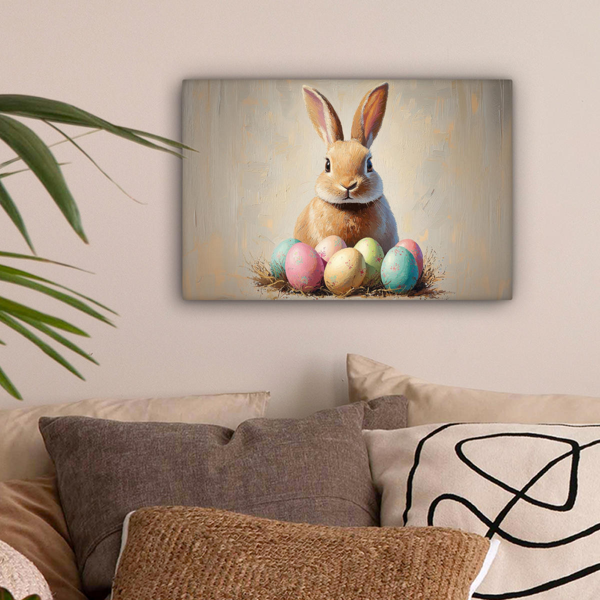 LEINWANDBILD Osterhase - Pastell - Eier Deko Schlafzimmer 30x20 cm - Beige, Textil (30/20cm) - MuchoWow