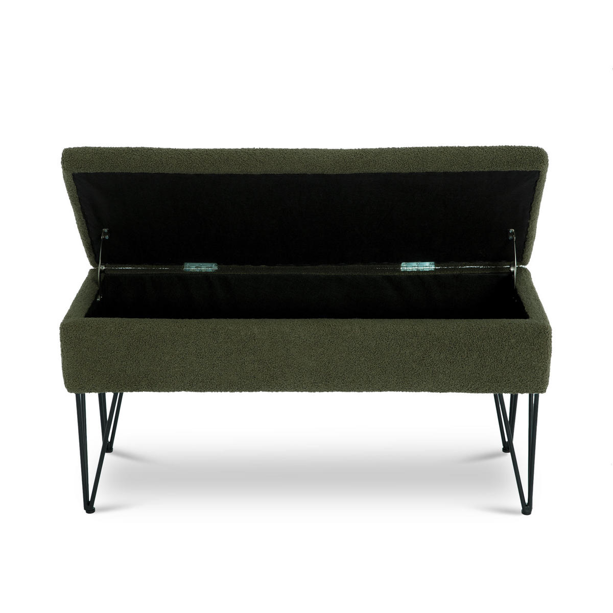TRUHENBANK Alix aus khakifarbenem Frotteestoff - Schwarz/Grün, Holz/Textil (101/50/41cm) - Sicaan