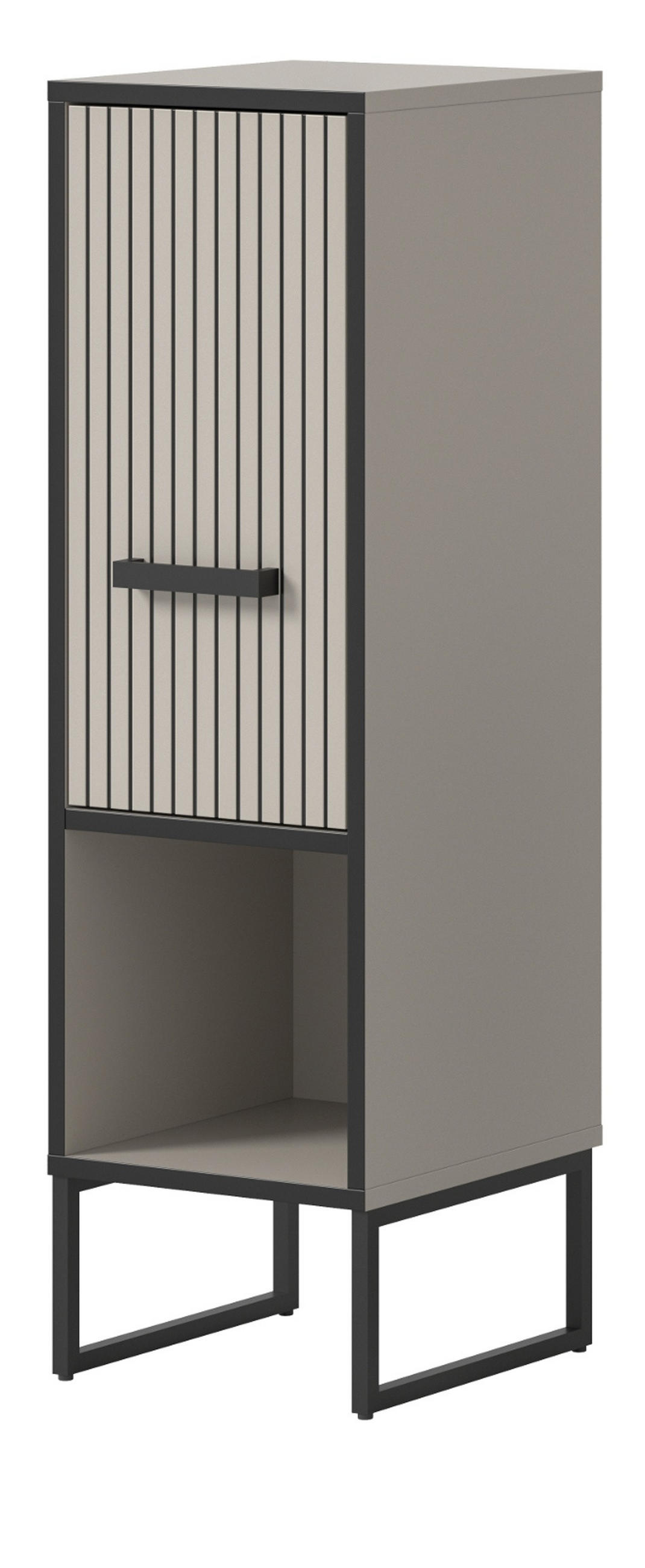 KOMMODE schwarz, sand 30 cm, Badschrank mit Soft-Close - Sandfarben/Schwarz, Holzwerkstoff/Metall (30/101/32cm) - Inn.Furn