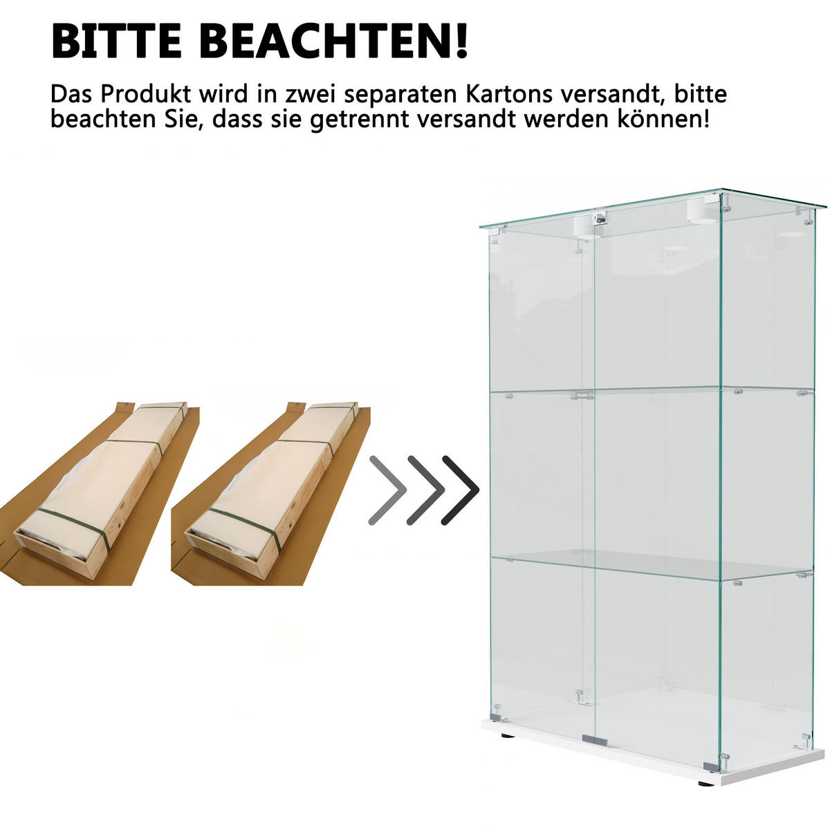 GLASVITRINE, stehend mit 3 Einlegeböden, Touch-LED, Doppeltür mit Schloss, Weiß - Weiß, Glas (78.5/123.3/35cm) - BRILVERDE