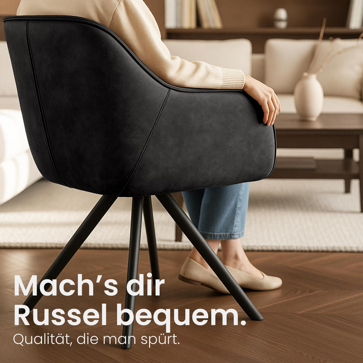 ARMLEHNENSTUHL Vintage Stoff schwarz - Schwarz, Textil/Metall (57/90/63cm) - CLP