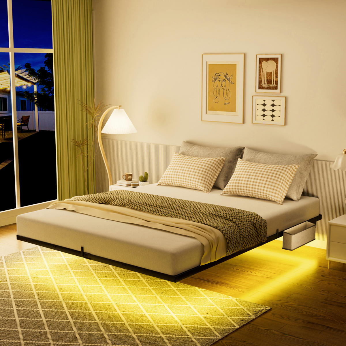 JUGENDBETT Metallbett 140/200 cm aus Stahl mit LED-Beleuchtung und Ladestation Schwarz - Schwarz, Metall (140/200cm) - Modenvie
